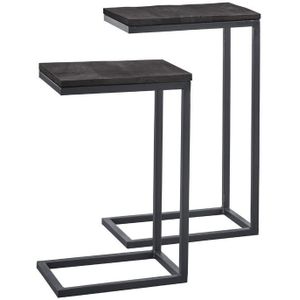 Profijt Meubel Bijzettafelset Northwood zwart mangohout 27 en 28 cm rechthoekig