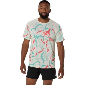 Asics Road All Over Print SS Top Herren (Weiß XL Größe) Laufbekleidung