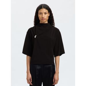 Hoge Kraag Blouse Met 3/4 Mouwen