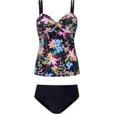 Tankini bloemen- en luipaardprint Sunmarin zwart