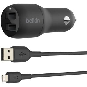 Belkin - Dual Port USB-A Autolader 24W + Lighting Kabel