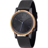 Kerbholz Walter horloge Kleur band: zwart, Kleur kast: lichtbruin/houtkleur, Kleur wijzerplaat: zwart, Materiaal band: leer