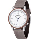 Kerbholz Walter horloge Kleur band: donkergrijs, Kleur kast: houtkleur, Kleur wijzerplaat: wit, Materiaal band: leer