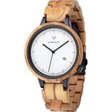 Kerbholz Lamprecht horloge Kleur band: lichtbruin, Kleur kast: zwart, Kleur wijzerplaat: wit