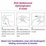 RVS - Multifunctionele Zelfklevende Plakhaken - Zilverkleurig - 8 Stuks