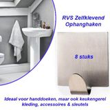 RVS - Multifunctionele Zelfklevende Plakhaken - Zilverkleurig - 8 Stuks