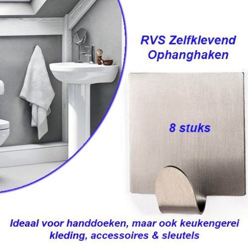 RVS - Multifunctionele Zelfklevende Plakhaken - Zilverkleurig - 8 Stuks