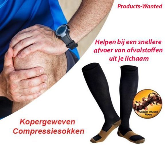 5-Paar Kopergeweven Compressiesokken Zwart 42-47(L-XL) Voor Diverse Klachten