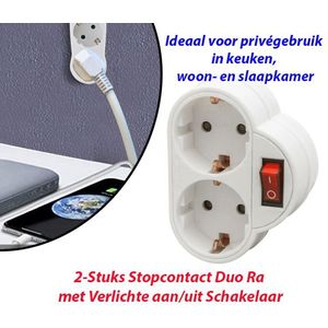 2-Stuks Stopcontact Duo Ra met Verlichte aan/uit Schakelaar