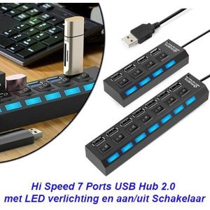 Hi Speed 7 Ports USB Hub met LED verlichting en aan/uit Schakelaar