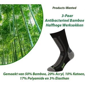 Boru - Antibacterieel Bamboe Driekwart Sokken - Zwart met Grijs - 3-Paar - Werksokken
