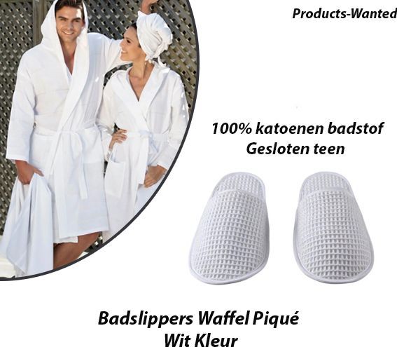 Badslippers - Wit - 3-Paren - Waffel Piqué