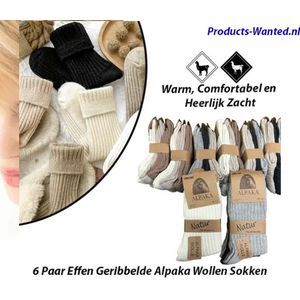 Alpaka - Effen Geribbelde Wollen Sokken - Warm - 6 Paar - Maat 35-38