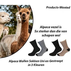 3-Paar Unisex Alpaca Wollen Sokken Uni en Gestreept 39-42