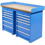 Datona Werkbank PRO met eiken werkblad en 12 lades - 150 cm - DT-52432-B-9 - Blauw