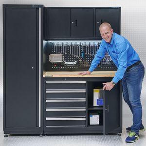 Datona Werkbank garage 120 cm met smalle werkplaatskast -