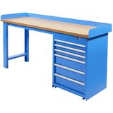 Datona Werkbank PRO met bamboe werkblad en 6 lades - 200 cm - DT-52424-B-3 - Blauw