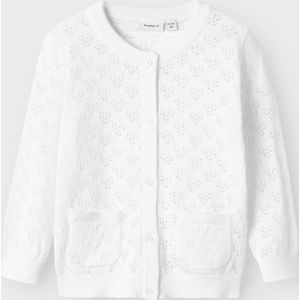 Pointelle - Gebreide Cardigan - Geometrisch Patroon - Ronde Hals - Zwart - Regular Fit