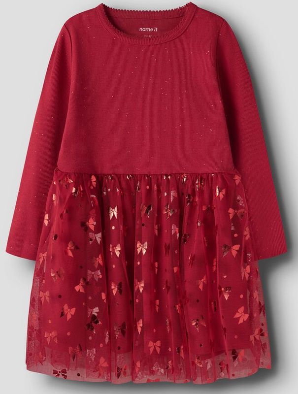 Jurk - Glitter - Ribgebreid - Lange Mouwen - Regular Fit