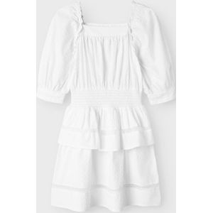 Jurk - Korte Mouwen - Geweven Stof - Knielengte - Vierkante Hals - Elastische Taille