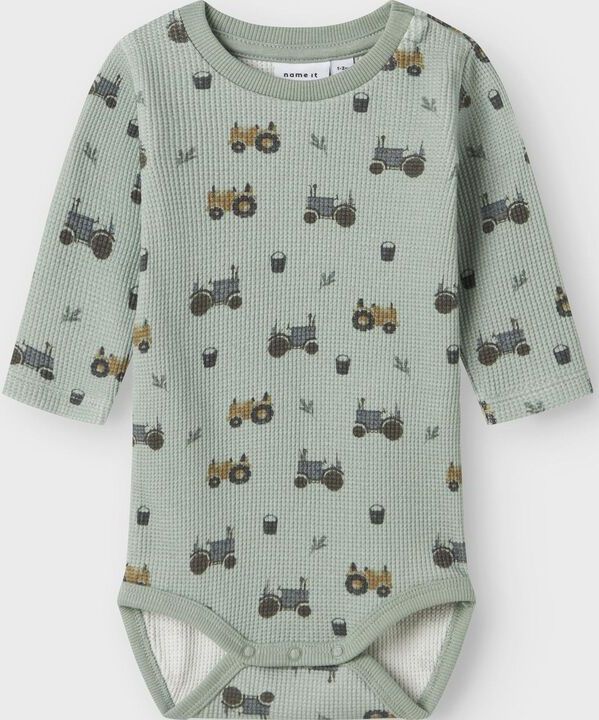 Name It Romper l/s - Wafel - NbmLactor - Jadeiet m. Print - Name It - 68 - Romper L/S