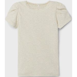 NAME IT MINI Ribgebreid T-shirt NMFKAB met Kant Ecru