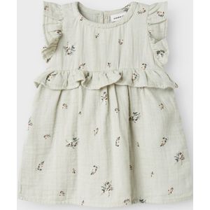 Name It Jurk - Mousseline - NbfHikka - Aqua Grijs m. Bloemen - Name It - 56 - Jurk