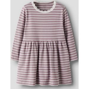 Jurk - Gestreept - Lange Mouwen - O-hals - Regular Fit - Kantdetail - Glitter Detail