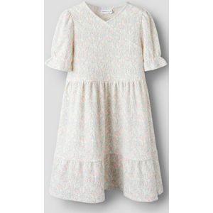 Jerseyjurk - All-over Print - V-hals - Korte Mouwen - Elastische Taille - Ruches