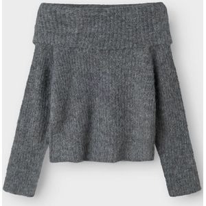 Gebreide Trui - Omgevouwen - Rolkraag - Lange Mouwen - Kort - Platgebreid