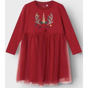 Kerst Jurk - Jersey - Glitterprint - Lange Mouwen - Regular Fit