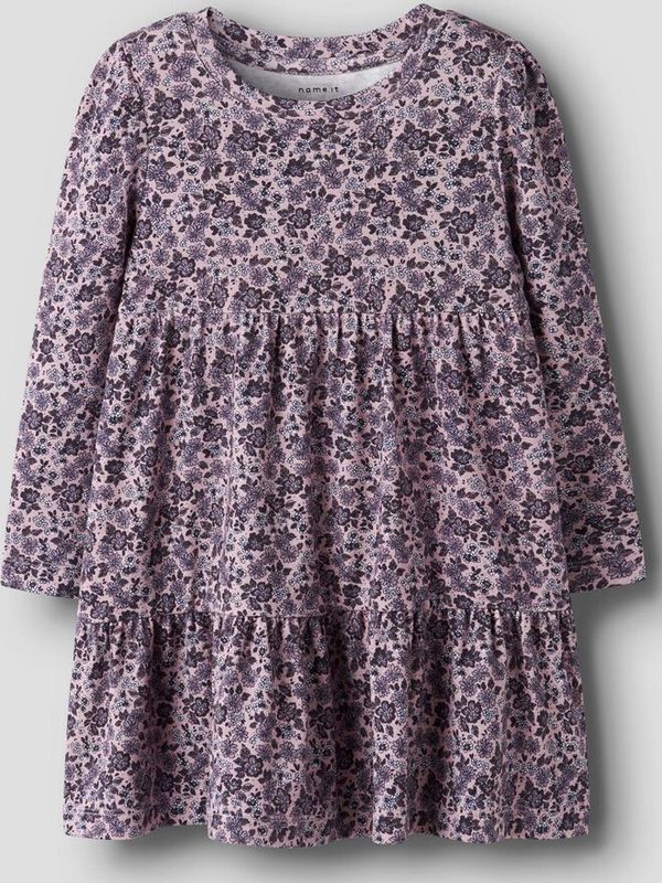 Jerseyjurken - All-over Print Jurk - Lange Mouwen - Ribgebreid - Regular Fit