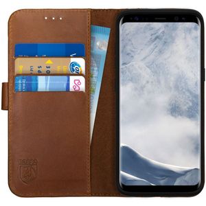 Rosso Deluxe Samsung Galaxy S8 Hoesje Echt Leer Pasjes Book Case Bruin