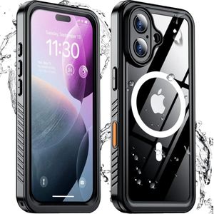 SBG iPhone 16 Plus Hoesje Waterdicht met MagSafe Transparant/Zwart