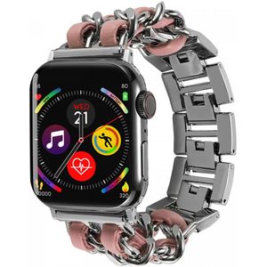 Apple Watch Bandje - 1-9/SE/Ultra 49MM/45MM/44MM/42MM - Gevlochten RVS - Roze