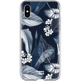HappyCase Apple iPhone XS Flexibel TPU Hoesje Blue Leaves Print