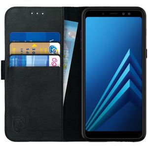 Rosso Deluxe Samsung Galaxy A8 (2018) Hoesje Echt Leer Book Case Zwart