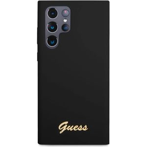 Guess Samsung S23 Ultra Hoesje Siliconen Hard Case Gold Logo Zwart