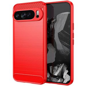 Google Pixel 9 Pro XL Hoesje Geborsteld TPU Flexibele Back Cover Rood