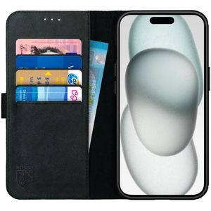 Rosso Deluxe Apple iPhone 15 Plus Hoesje Echt Leer Book Case Zwart