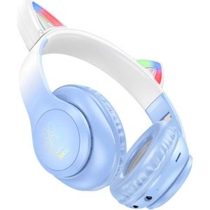 Hoco W42 Draadloze Kinder Koptelefoon met Led Kattenoortjes Max 85 dB Blauw