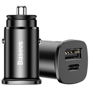 Baseus Dubbele Poort Universele USB USB-C 30W Snellader Adapter Zwart