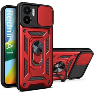 Xiaomi Redmi A1 / A2 Hoesje met Camera Slider en Kickstand Ring Rood