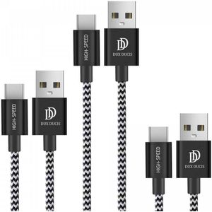Dux Ducis 2.1A Fast Charge USB-A naar USB-C Kabel Set 3-Pack (0.25M + 1M + 2M) Zwart/Wit