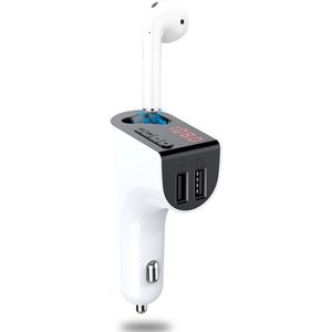 Bluetooth 5.0 Muziek Transmitter met Dual USB Autolader  Wit Oordopje