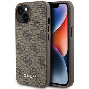 Guess Apple iPhone 15 Hoesje Hard Case 4G Logo Metal Bruin