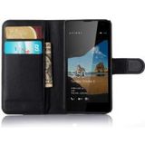 Microsoft Lumia 550 Portemonnee Lychee Leer Case Zwart