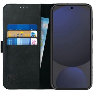 Rosso Deluxe Samsung Galaxy S24 FE Hoesje Echt Leer Book Case Zwart