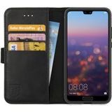 Rosso Deluxe Huawei P20 Hoesje Echt Leer Book Case Zwart