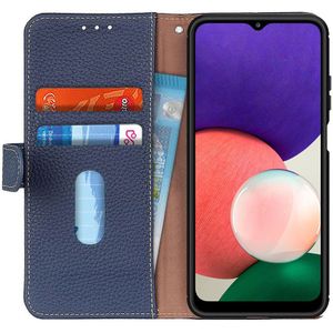 KHAZNEH Samsung Galaxy A22 5G Hoesje Portemonnee Echt Leer Blauw